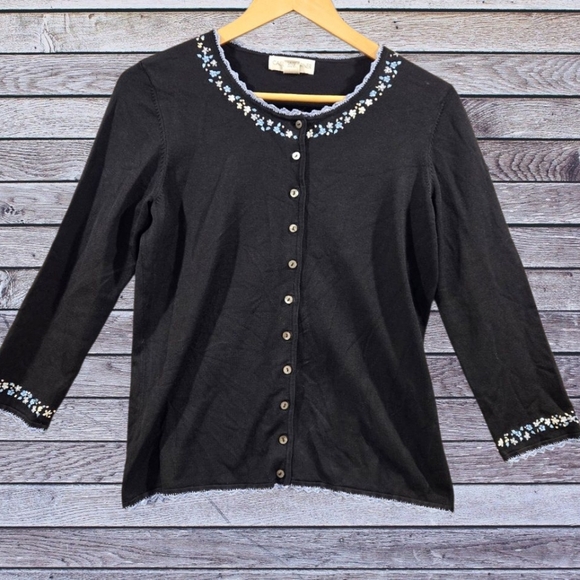 Casual Corner SZ M Floral Embroidered Silk Blend Clueless Preppy Accent Sweater - Picture 1 of 12